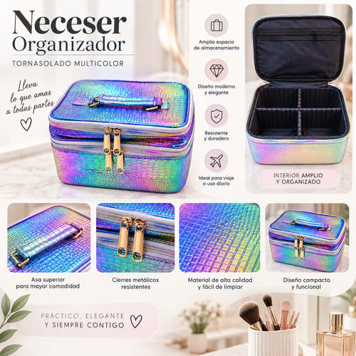 ✨ Neceser Organizador Tornasolado – Amplio y Elegante