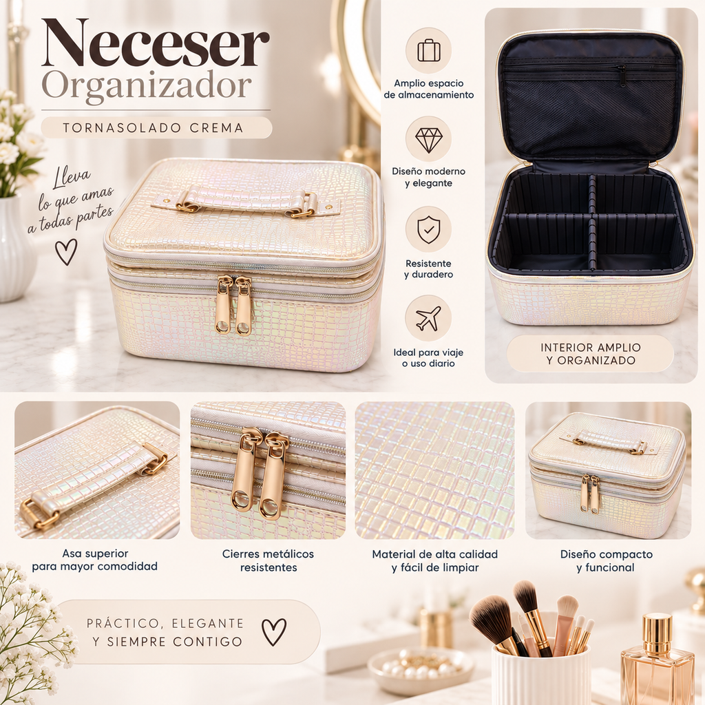 ✨ Neceser Organizador Tornasolado – Amplio y Elegante